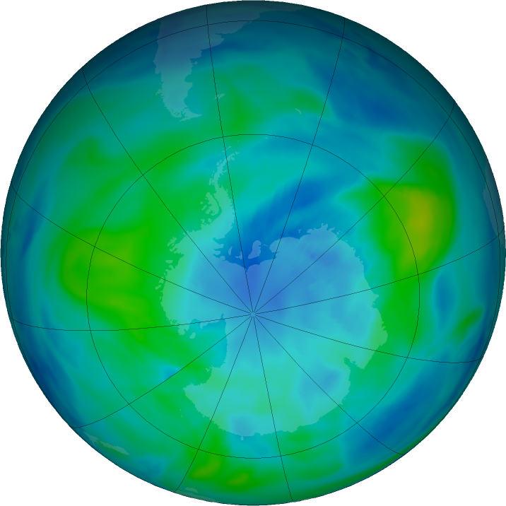 Antarctic ozone map for 30 March 2020